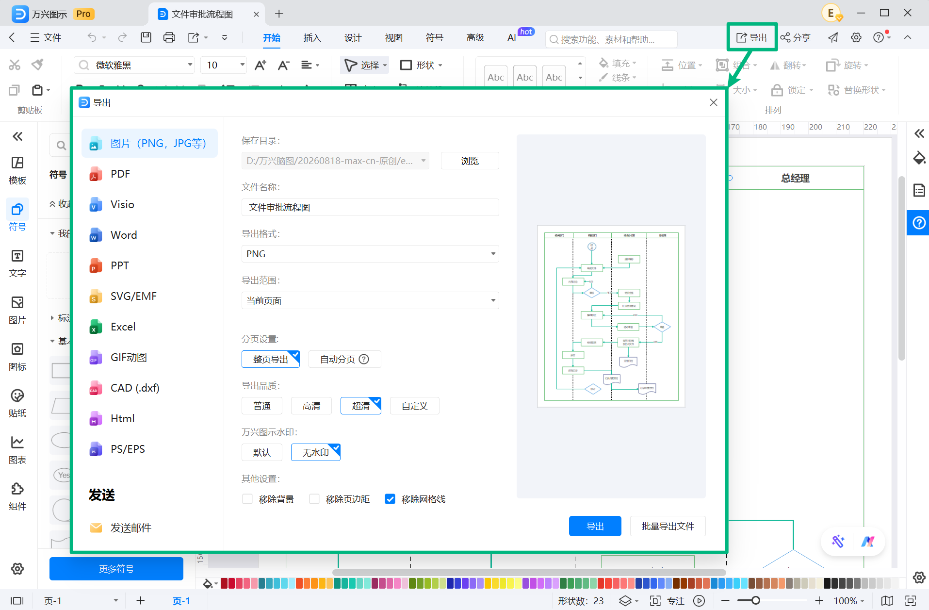 检查并导出审批流程图