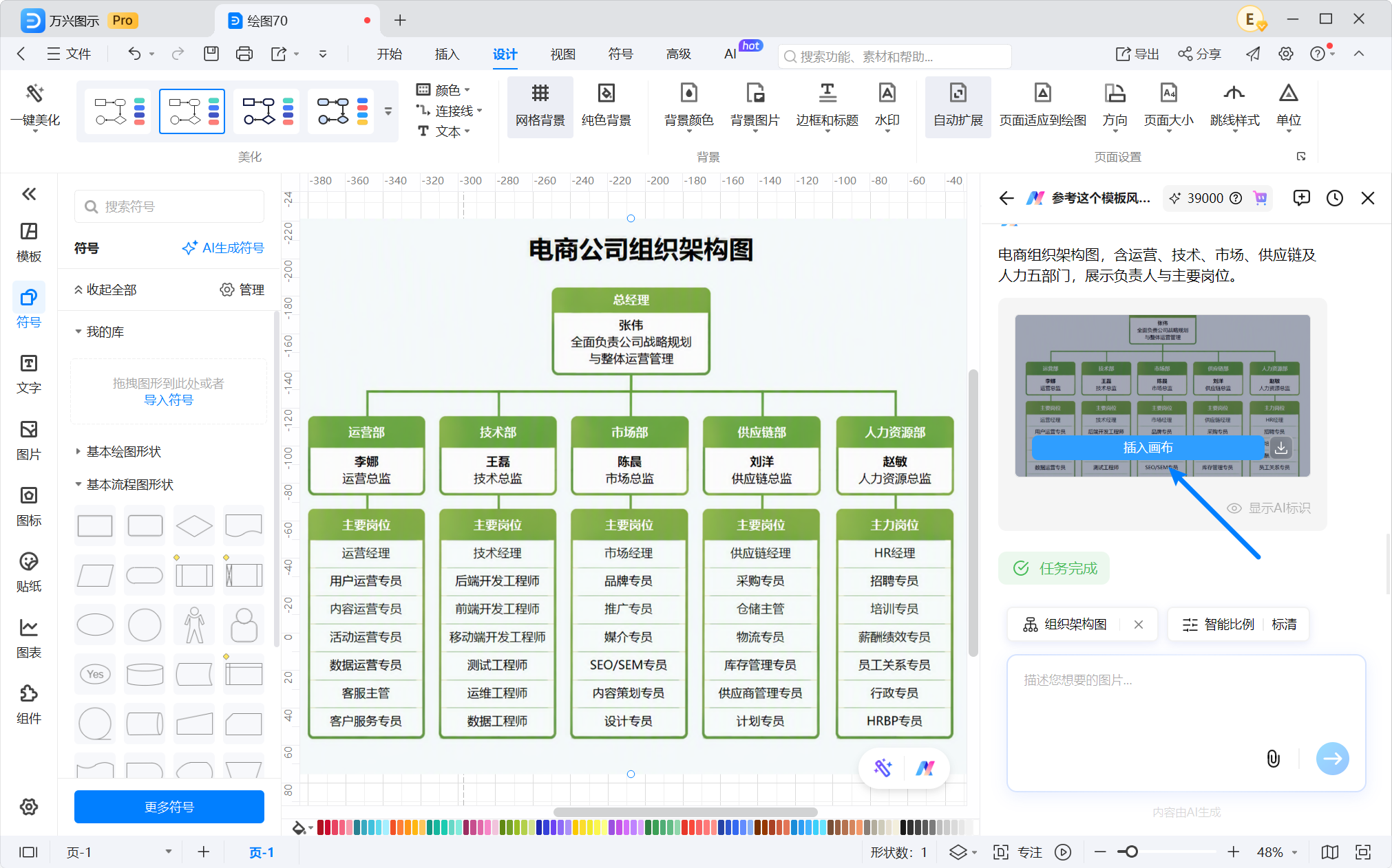 调整 AI 生成的组织架构图