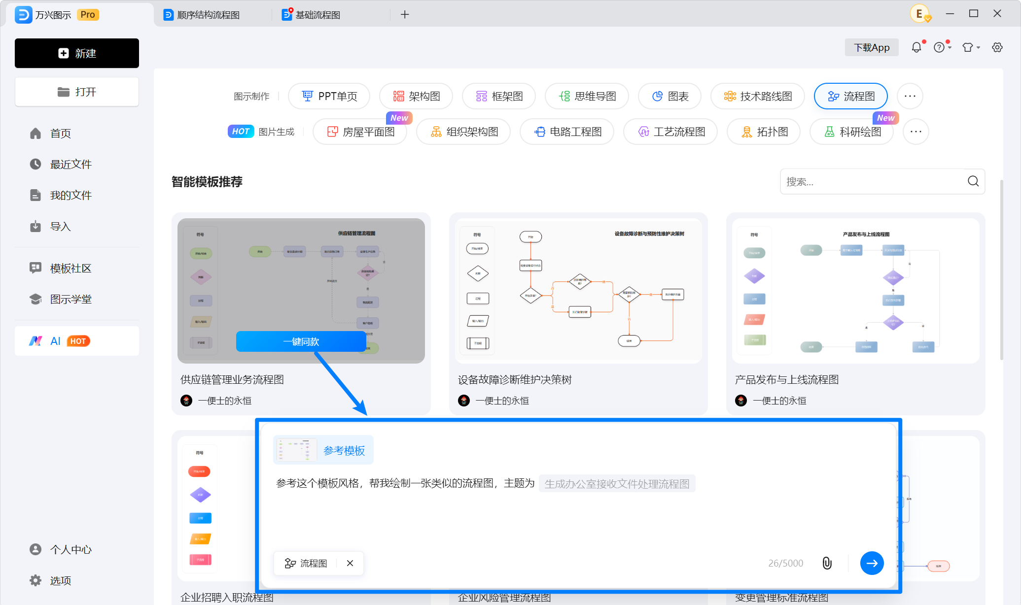 使用智能模板辅助AI生成流程图