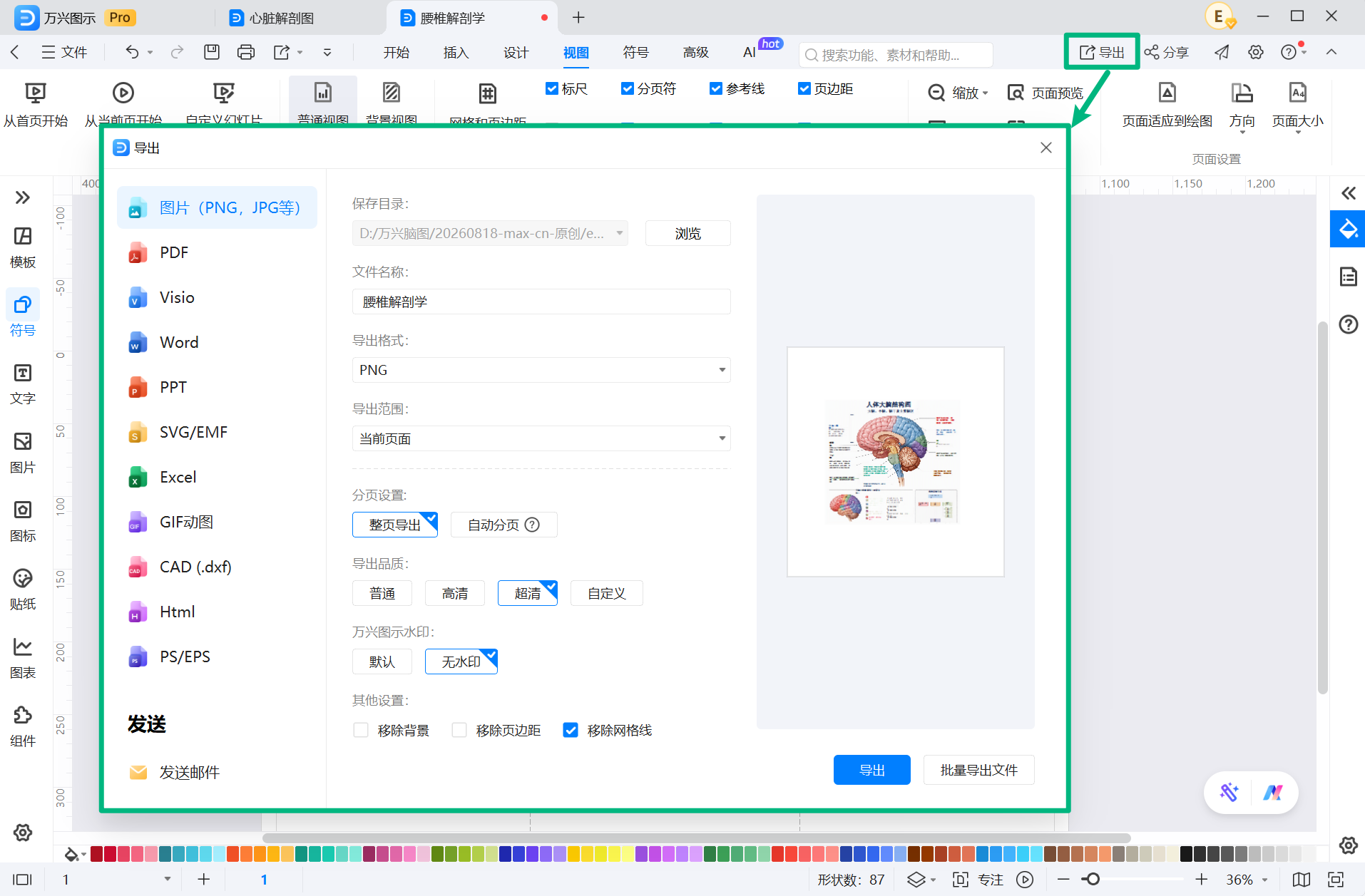 导出 AI 生成人体结构图