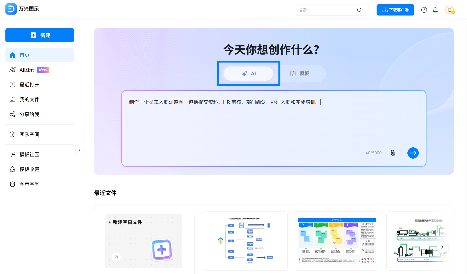 万兴图示在线版AI生成流程图