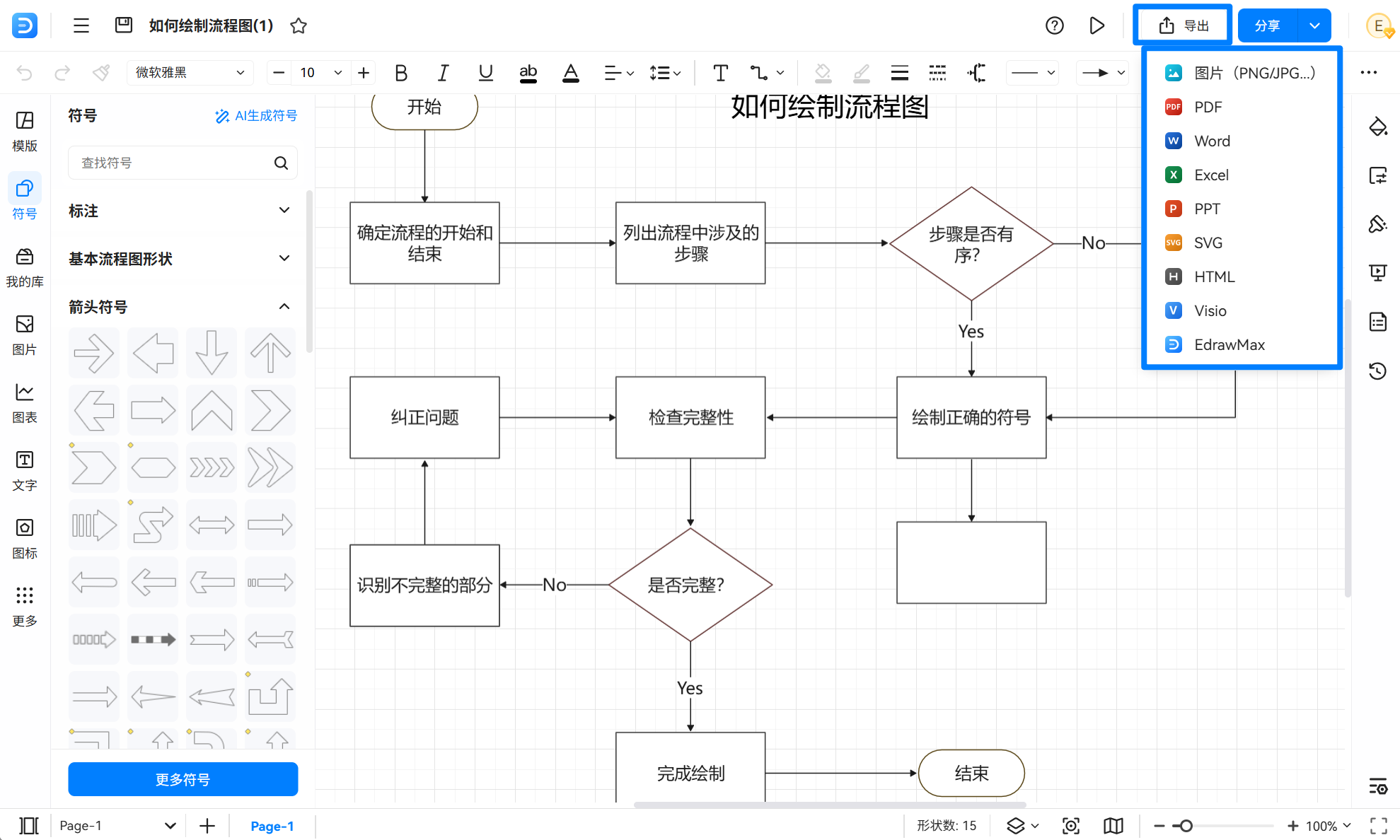 万兴图示在线版保存和导出流程图