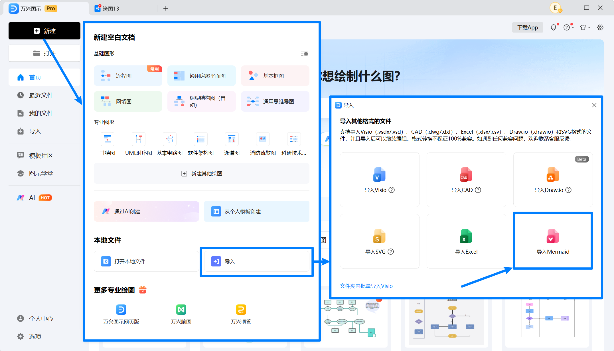 万兴图示导入Mermaid代码