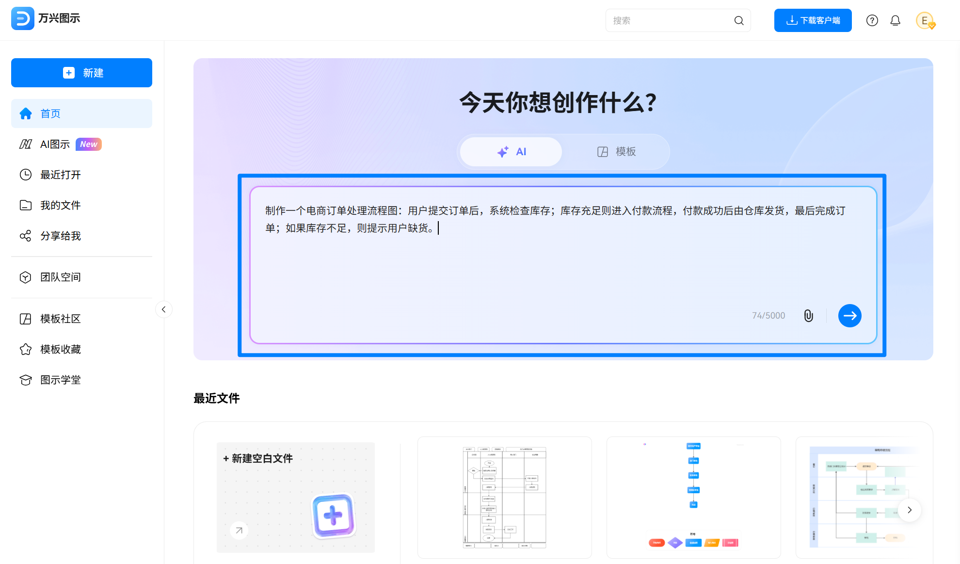 输入文字使用 AI 生成流程图