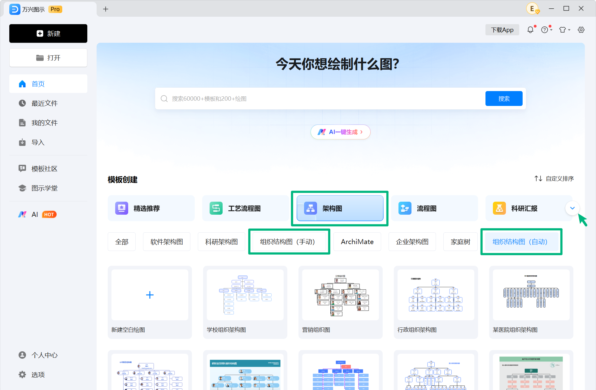 万兴图示选择组织架构图模板