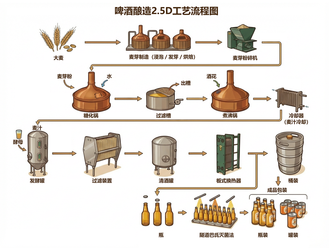 啤酒酿造工艺流程图模板预览