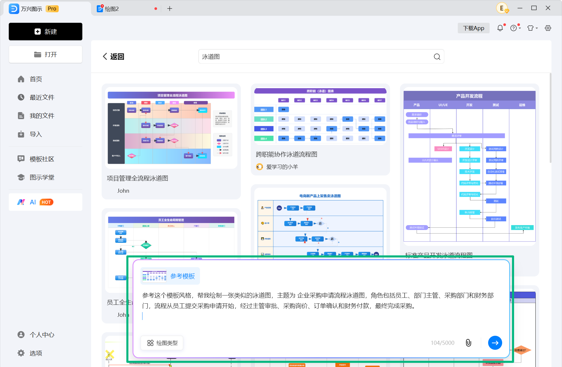 输入智慧模板生成泳道图提示词