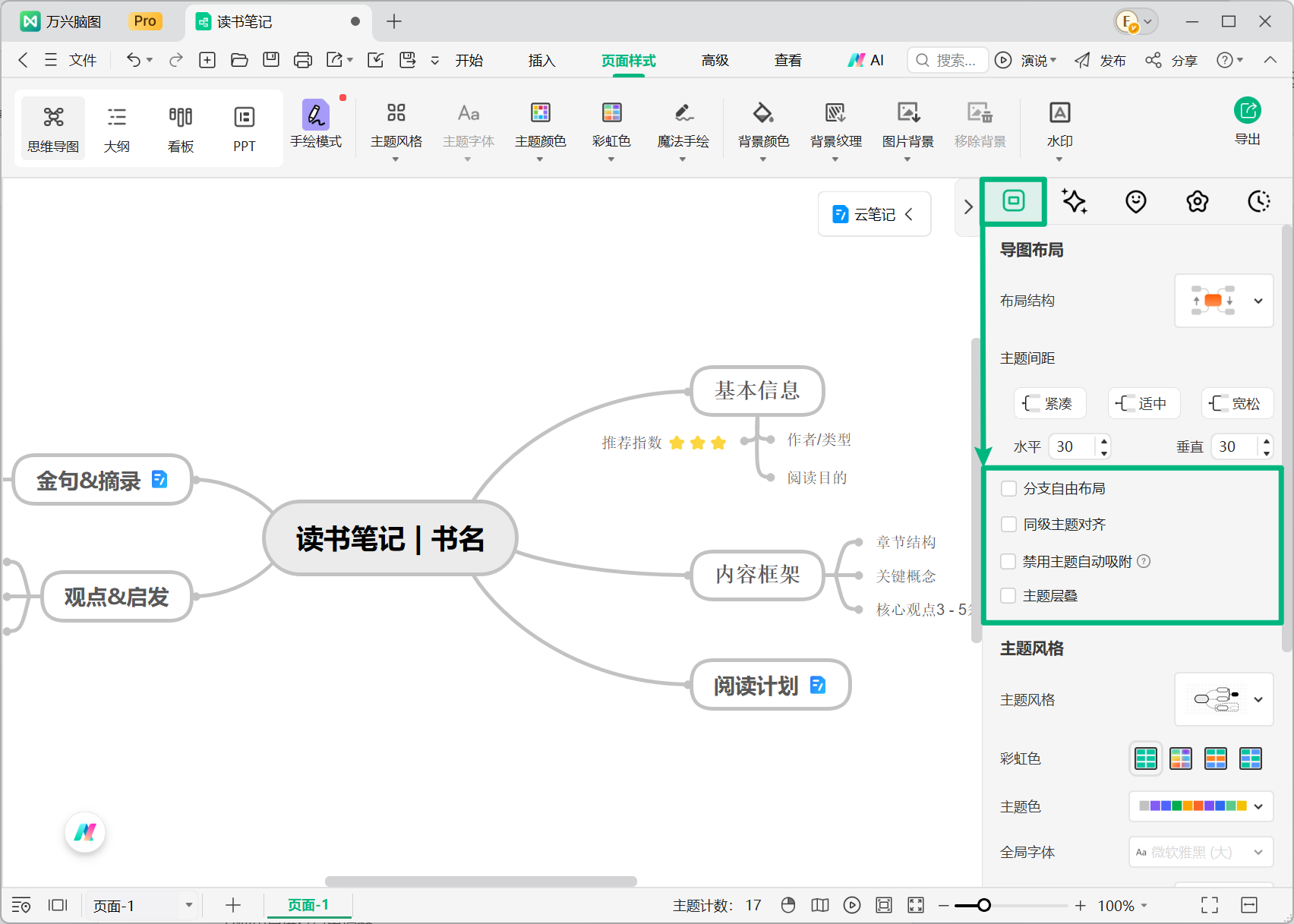 万兴脑图结构布局设置
