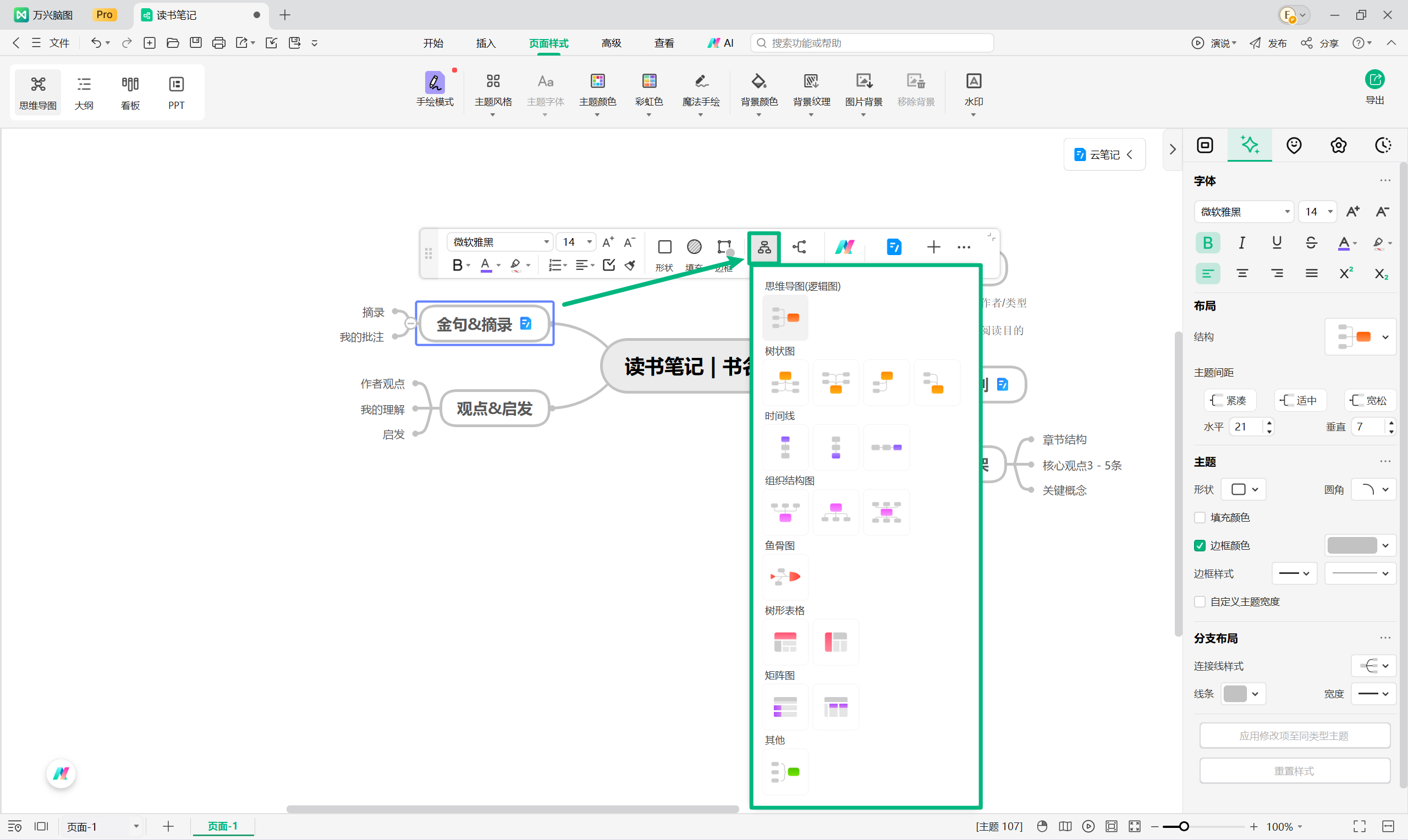 通过快速工具栏调整子主题布局