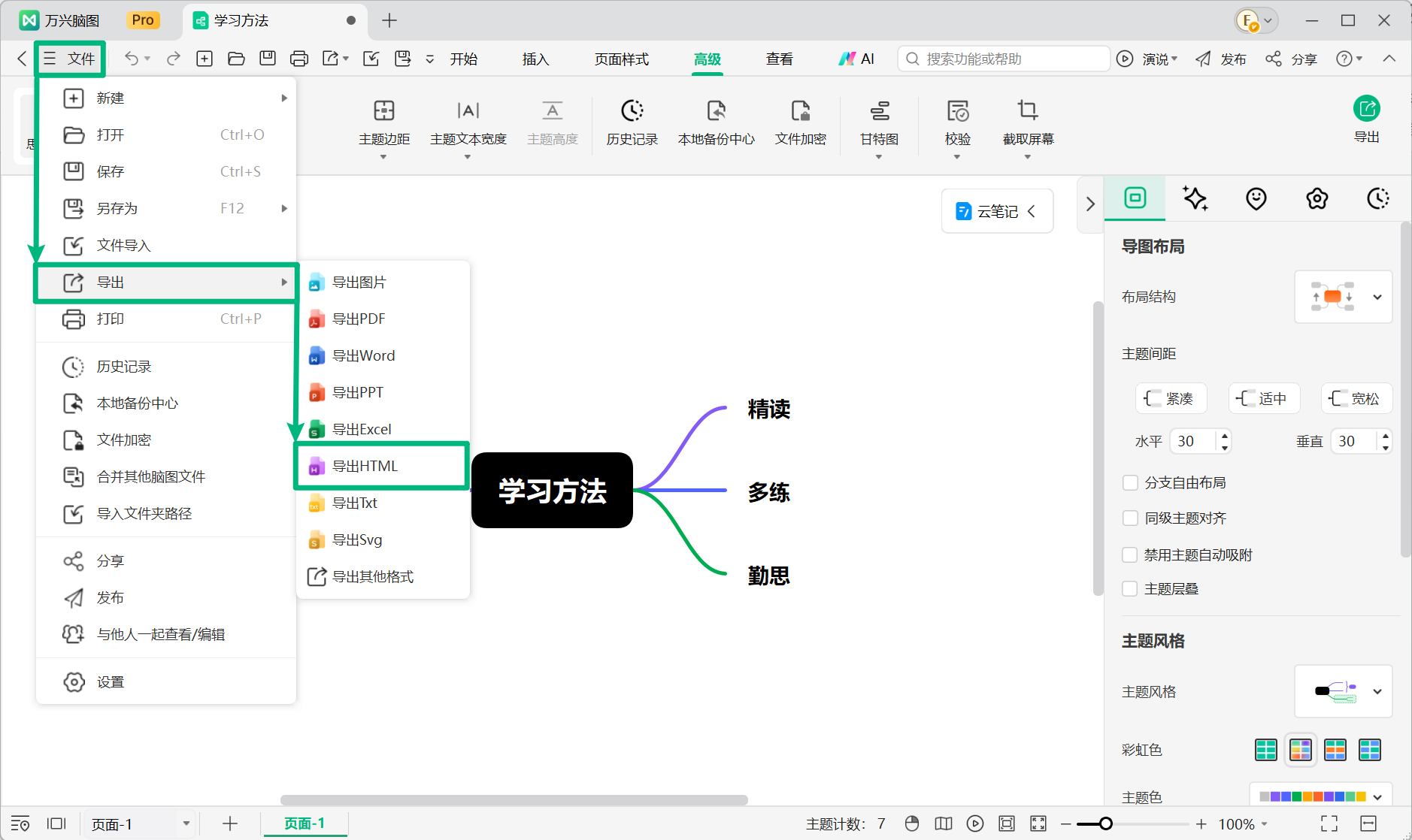 万兴脑图导出 HTML 文件