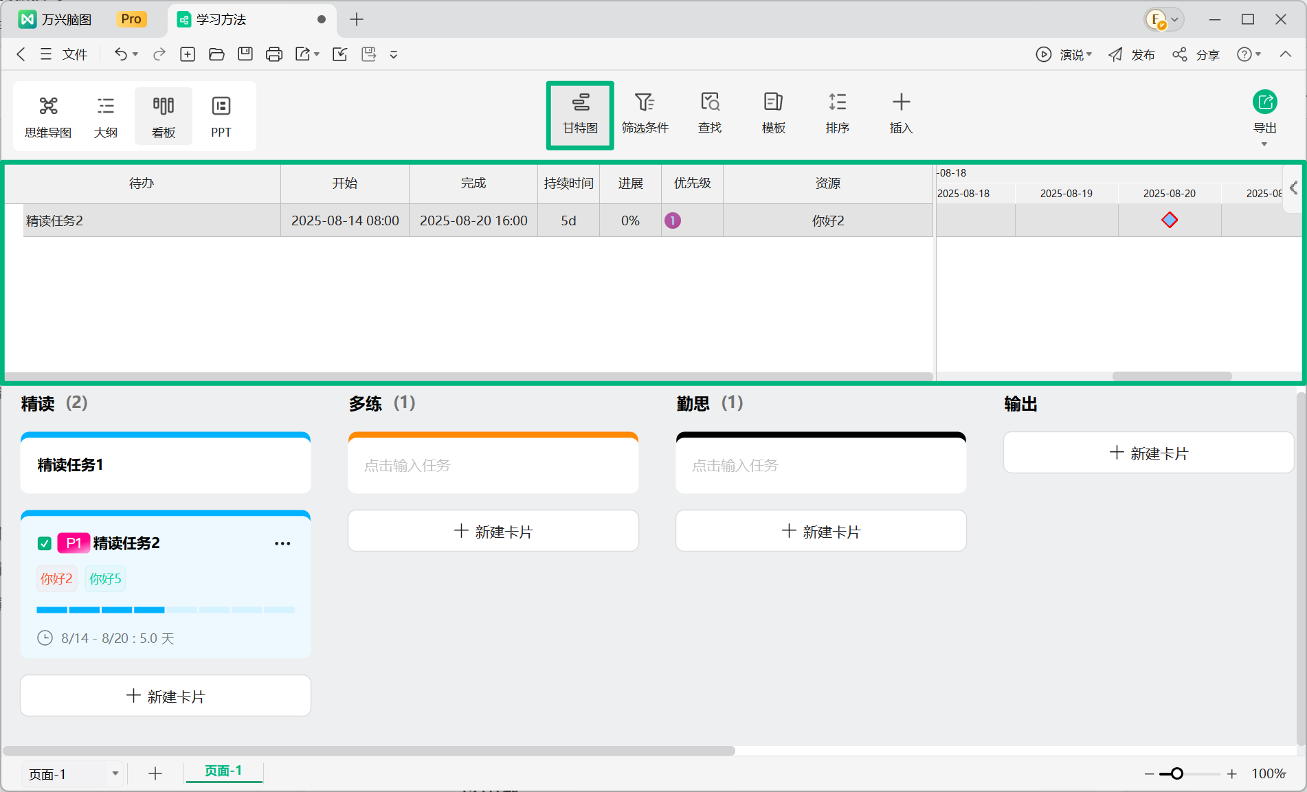 查看任务看板甘特图