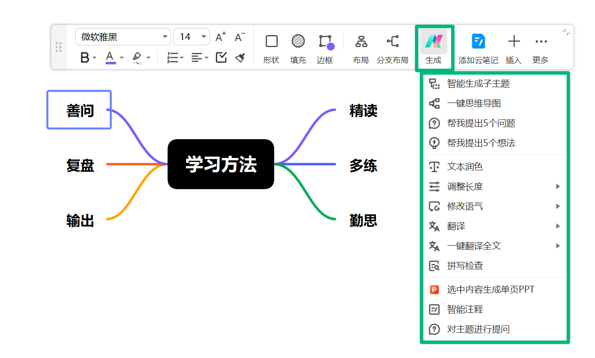 通过快速工具栏使用 AI 智能创作