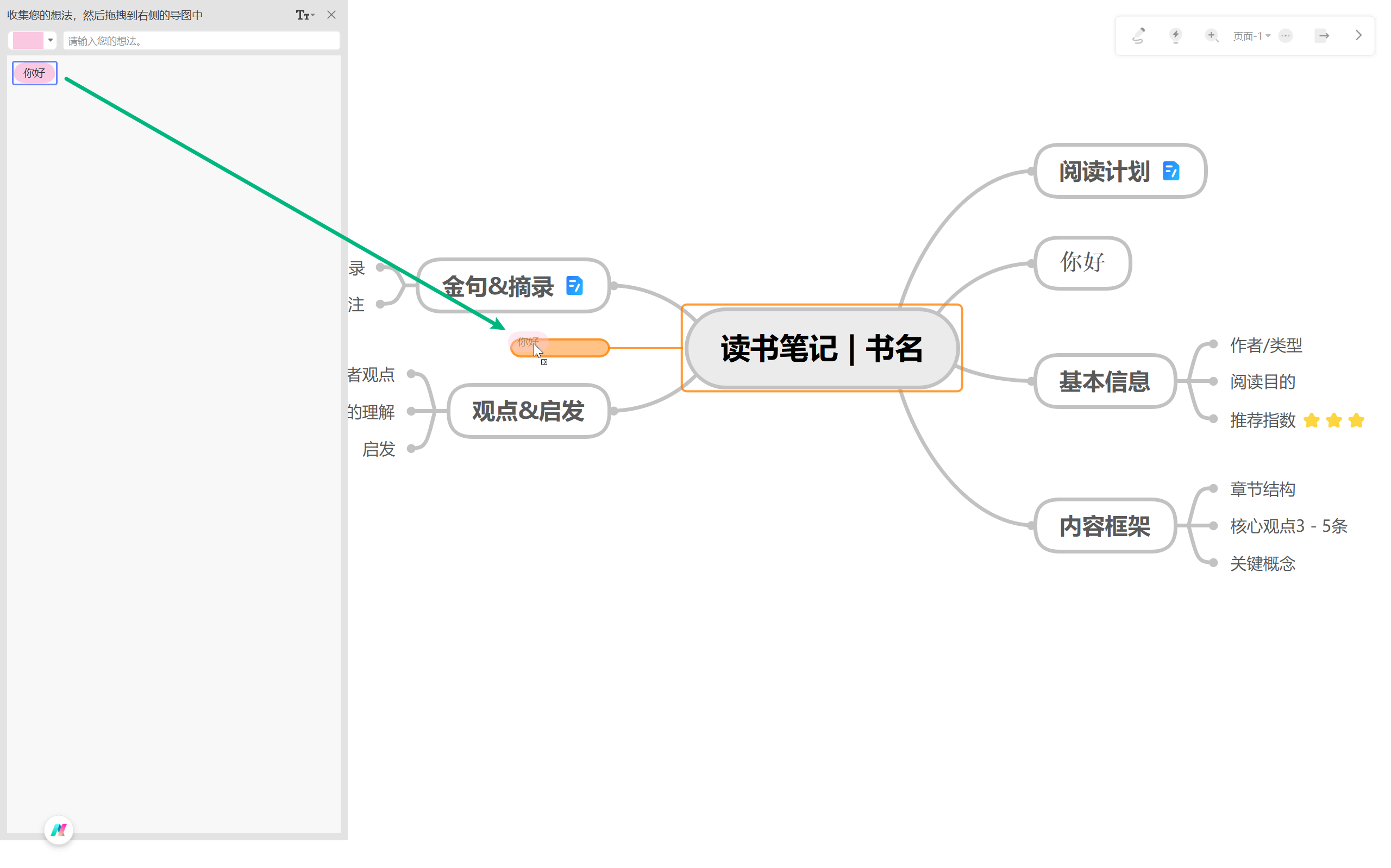 将创意便签添加到思维导图