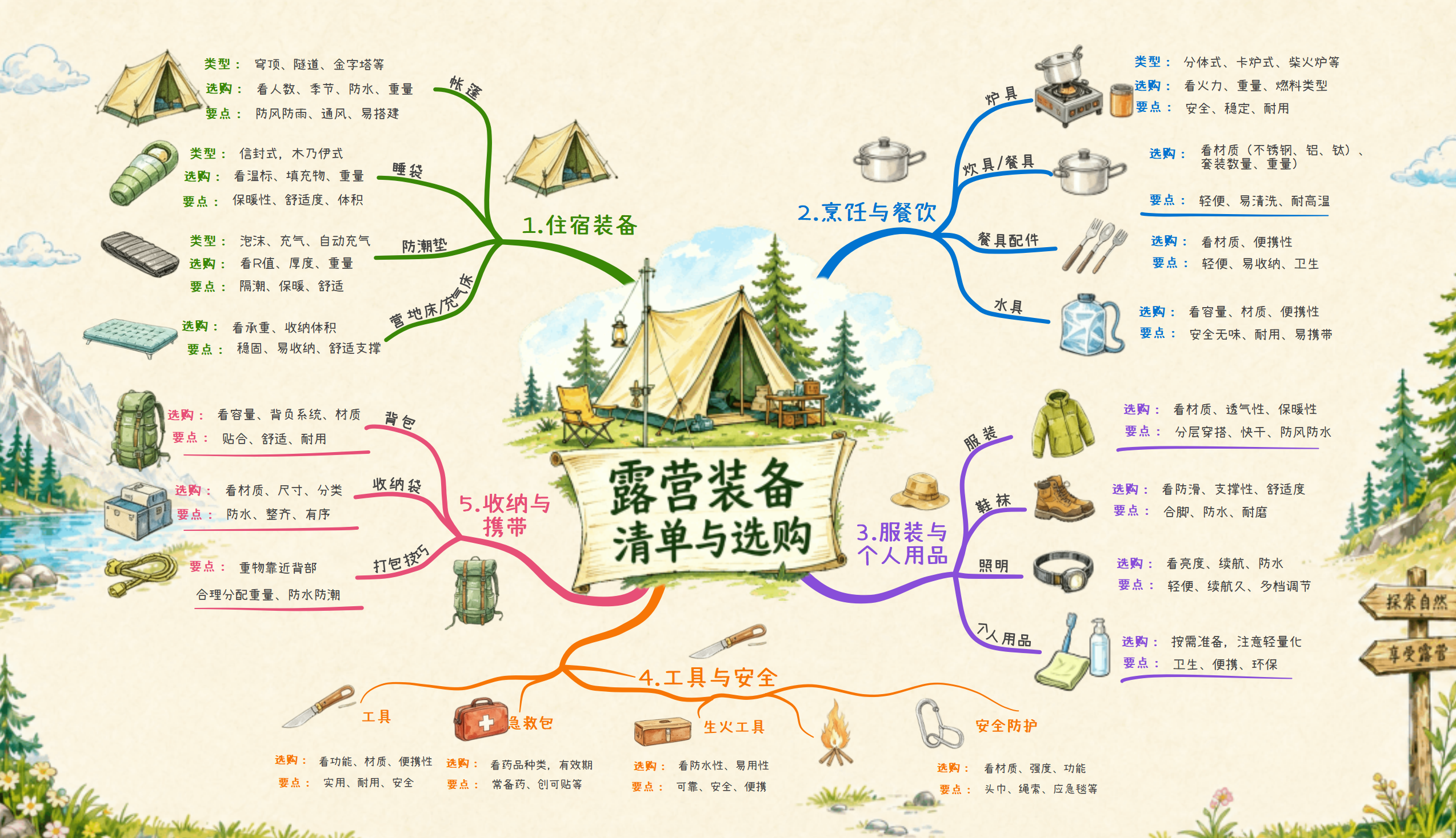 新手露营需要带什么：按过夜、餐饮与收纳准备装备