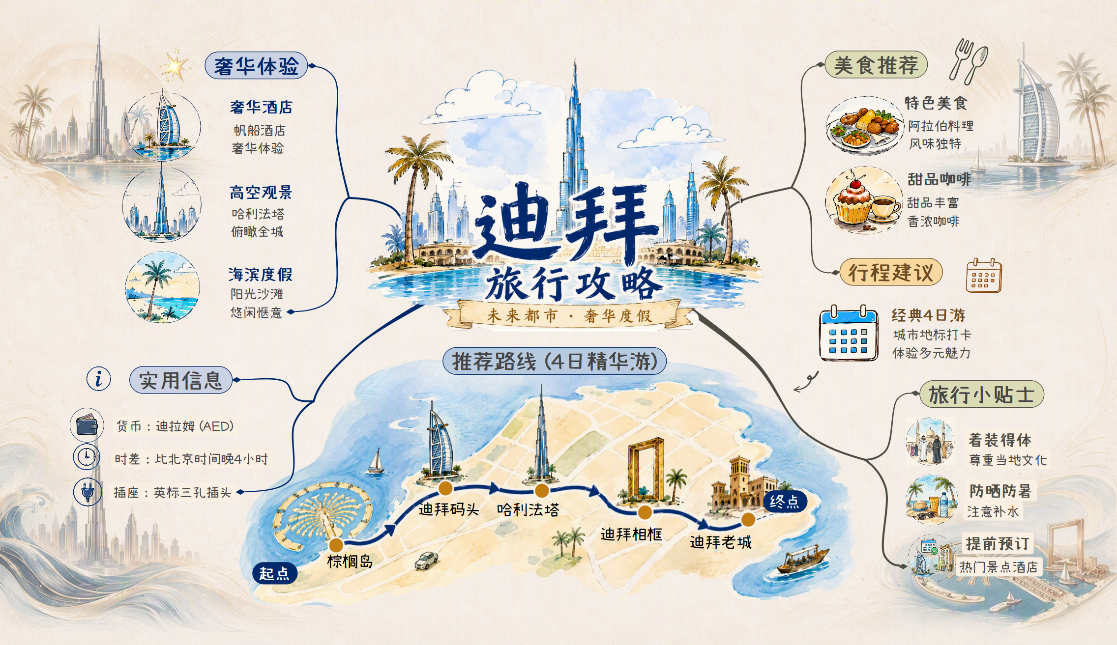 迪拜四日游规划：把地标、海岸与老城分日安排