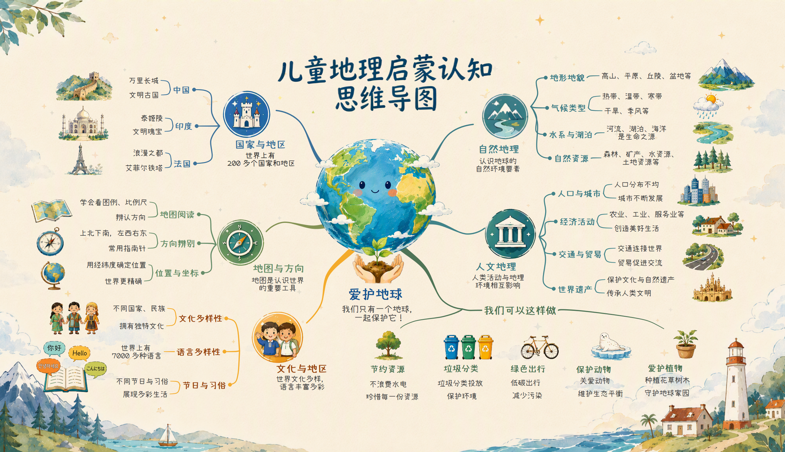 儿童地理启蒙路线：从地图方向到自然与人文世界