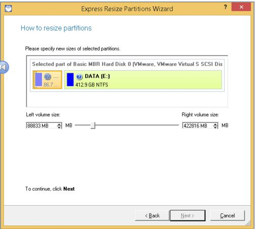 resize partition with Paragon Partition Master step 2