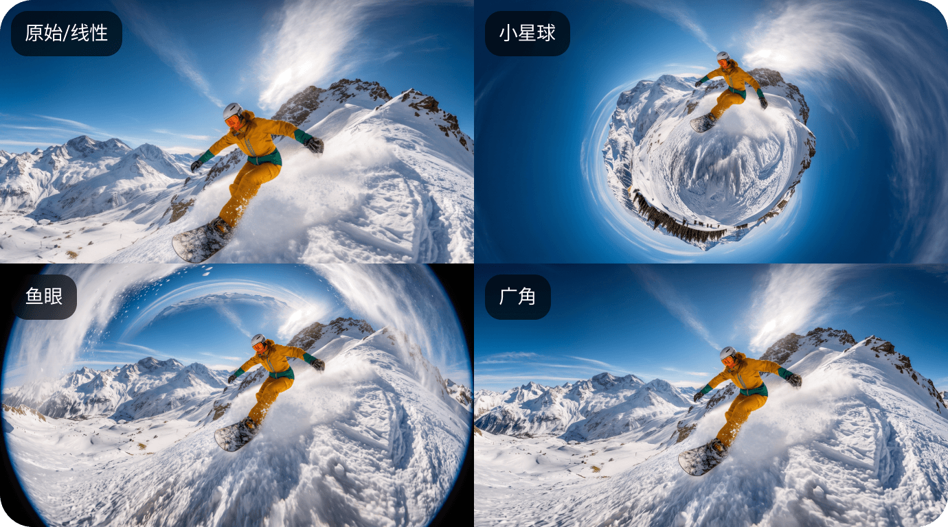 创建小行星、鱼眼和广角效果
