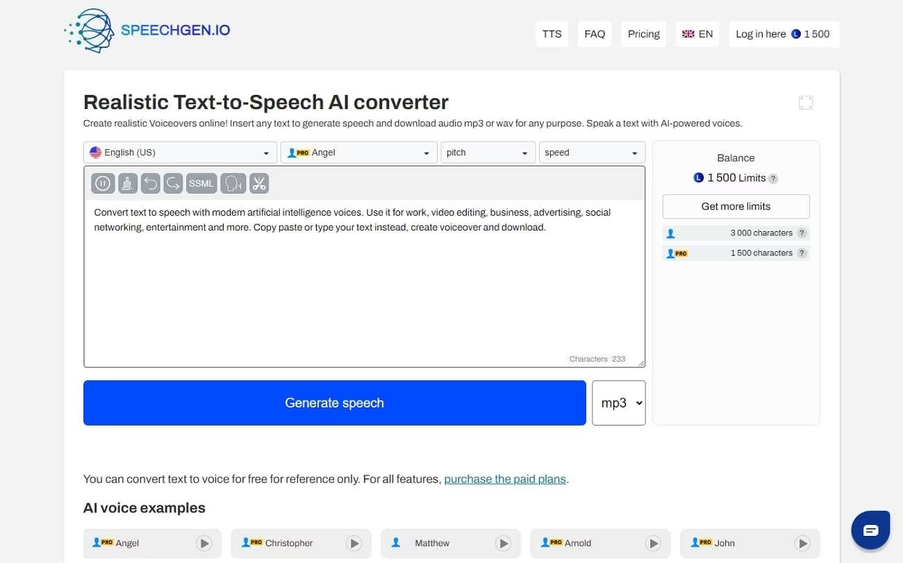SpeechGen AI配音合成平台